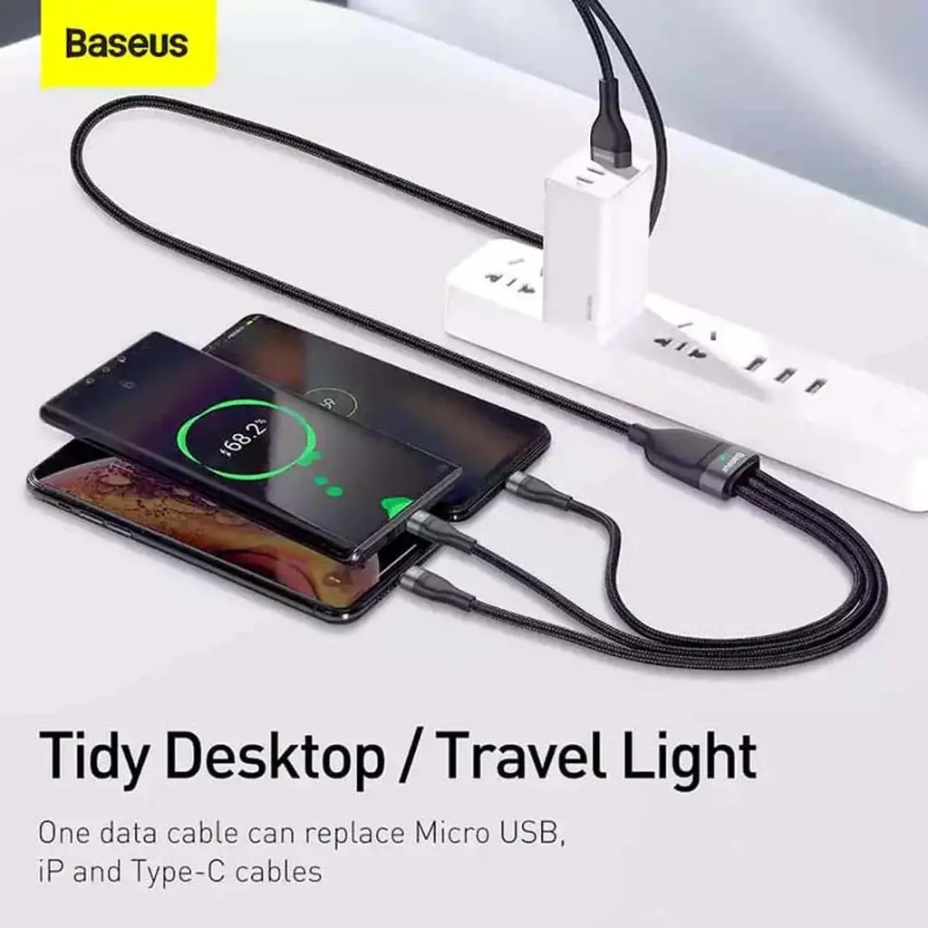 کابل تبدیل USB به USB-C / microUSB / لایتنینگ باسئوس مدل ONE-FOR-THREE 100Wطول 1.2 متر - تصویر 3