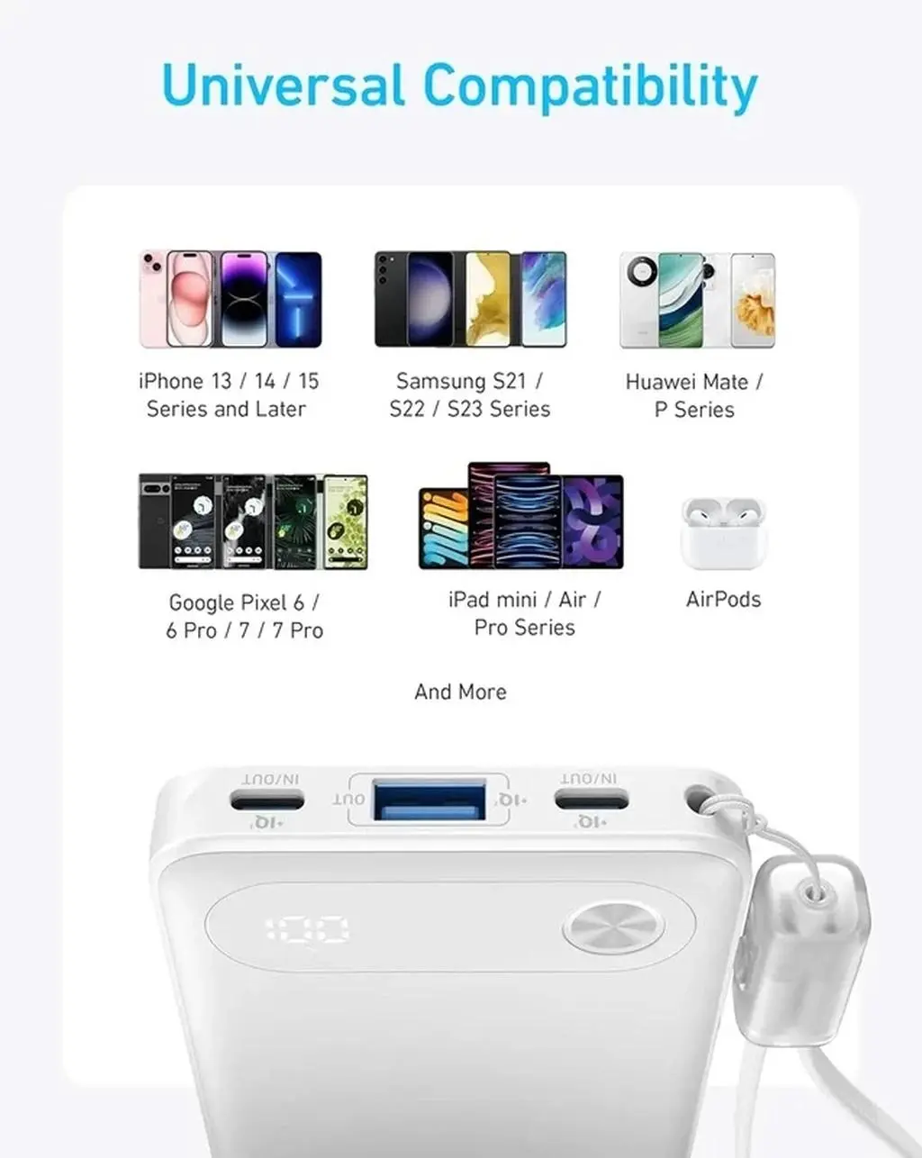 پاوربانک انکر مدل A1257 ظرفیت 10000 میلی آمپر ساعت به همراه کابل USB-C - تصویر 2