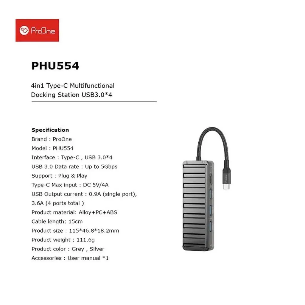 هاب 4 پورت USB-C پرووان مدل PHU554 - تصویر 3