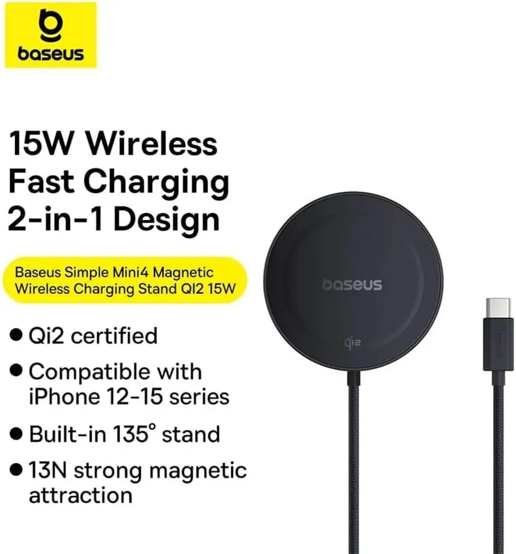 شارژر بی سیم باسئوس مدل Simple Mini Magnetic Wireless Charger WX01-JKF - تصویر 5