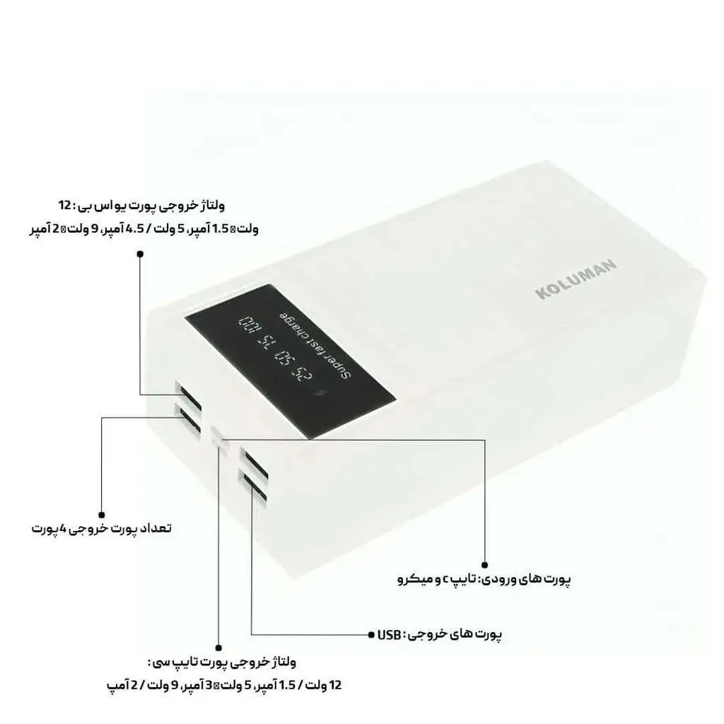 پاور بانک کلومن مدل KP-023 کانتینری ظرفیت 30000 میلی آمپر ساعت - تصویر 3