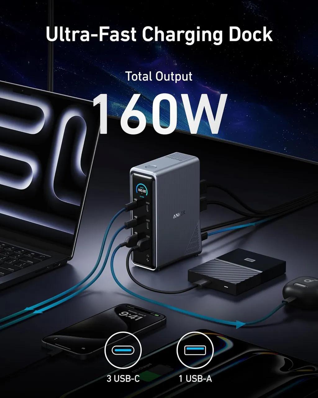 شارژر رومیزی 160وات 14 پورت انکر مدل Prime Docking Station A83B6 - تصویر 2