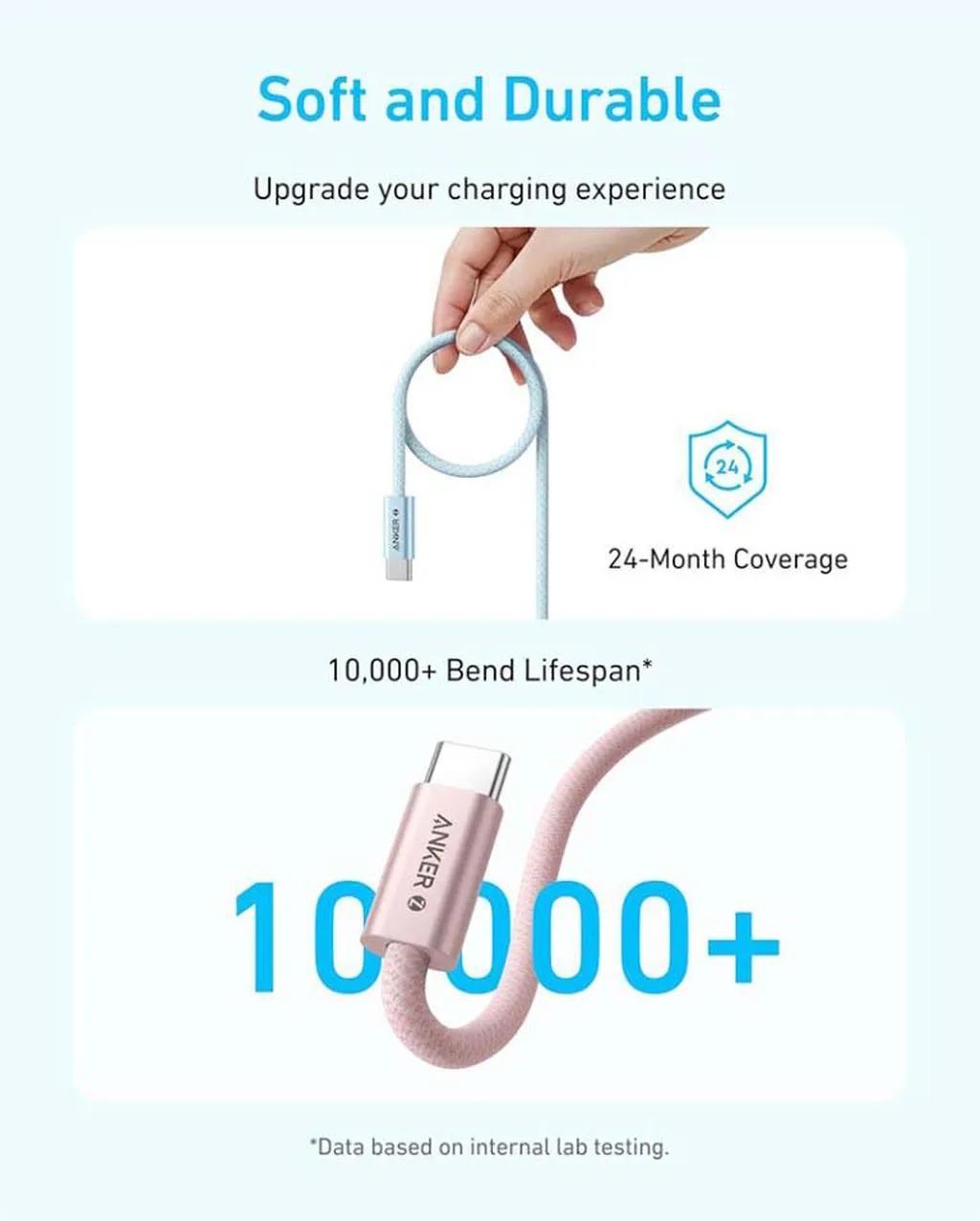 کابل تبدیل USB-C به USB-C انکر مدل  Zolo A8060 طول 1.8 متر با توان 240 وات - تصویر 7