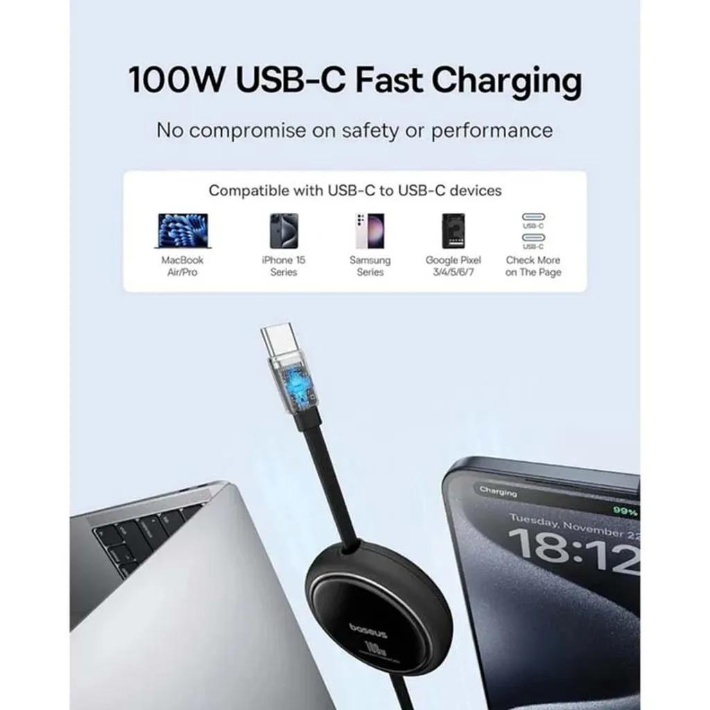کابل USB-C  بیسوس مدل Free2Draw Mini Retractable 100W طول 1 متر - تصویر 2