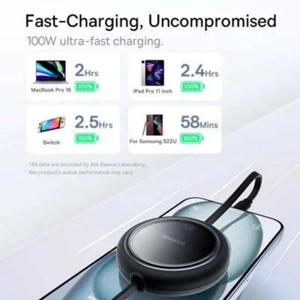 کابل USB-C  بیسوس مدل Free2Draw Mini Retractable 100W طول 1 متر - تصویر 6