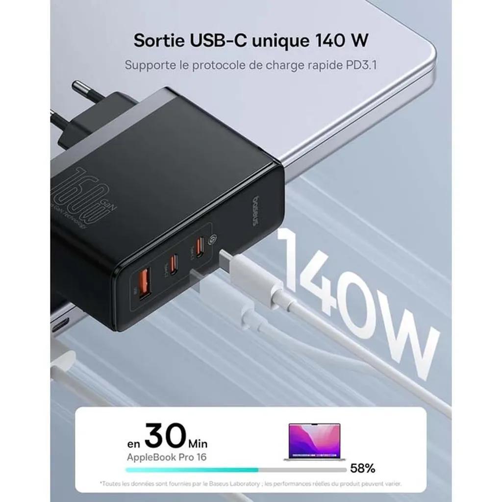 شارژر دیواری 160 وات بیسوس مدل GaN5 Pro 2C+U به همراه کابل تبدیل USB-C - تصویر 11