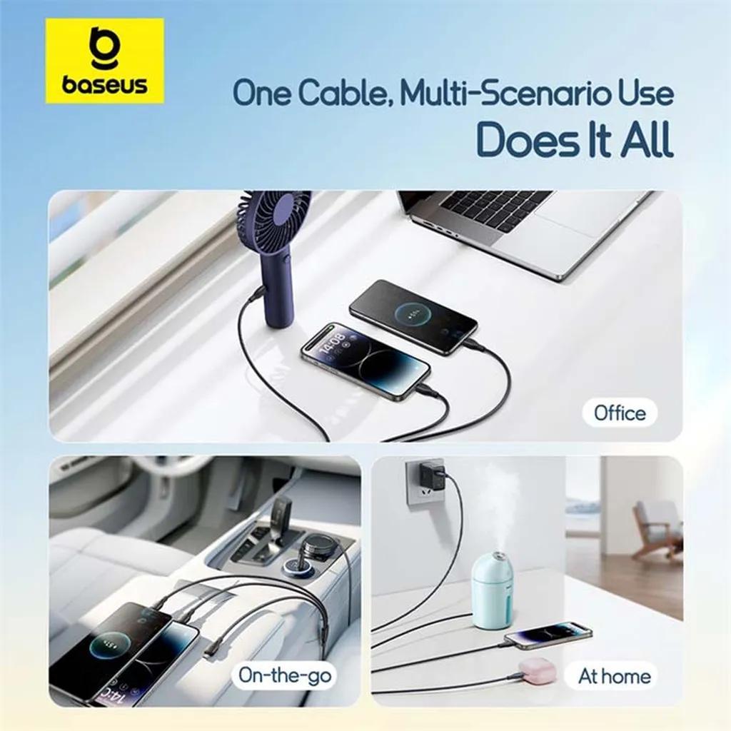 کابل تبدیل USB به لایتنینگ/USB-C/micro-USB بیسوس مدل Ultra-Fast 3.5A طول 1.3 متر - تصویر 4