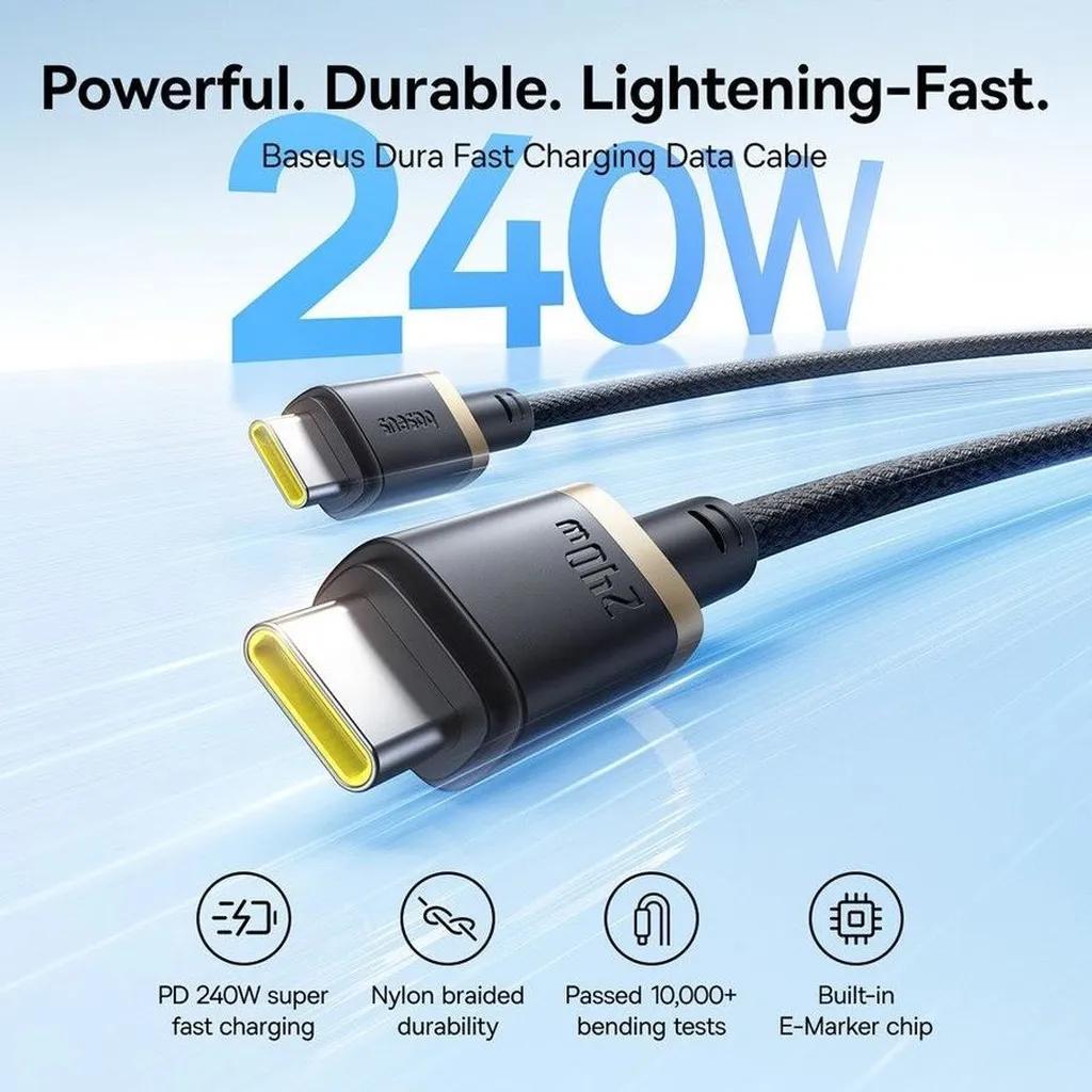 کابل تبدیل USB-C بیسوس مدل Dura Series 240W طول 1 متر - تصویر 9