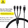 کابل تبدیل USB به لایتنینگ/USB-C/micro-USB بیسوس مدل Ultra-Fast 3.5A طول 1.3 متر - بندانگشتی 3